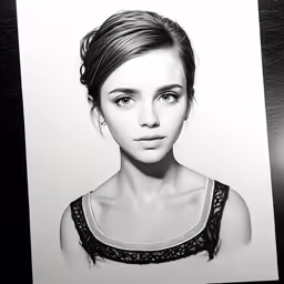 a drawing of a beautiful young woman with brown eyes