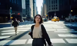 there is a woman that is walking across the street