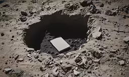 a hole in the dirt filled with rocks