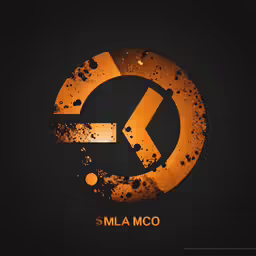 a black and orange logo with a circle