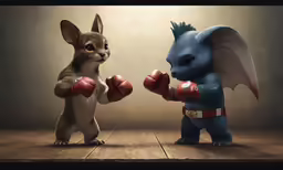 the character lille the dragon and the bunny are boxing