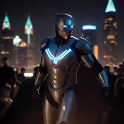 the man is wearing a suit and headlight in the city