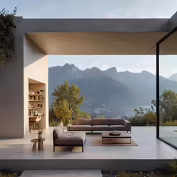 the view from a living room with a view of mountains