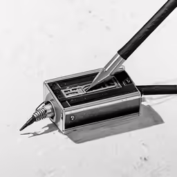 a pen resting on top of an electronic device in the snow