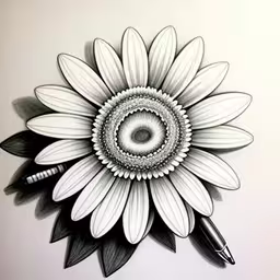 a drawing of a flower with several pointy lines coming down the center