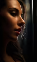 beautiful woman with make - up on eyes and lips