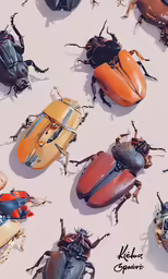 several different sized, colorful bugs are shown
