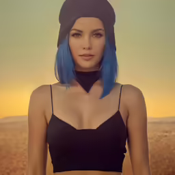 a girl with blue hair and a black shirt