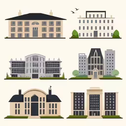 this is an illustration of different buildings from the past,a bunch of different buildings in different locations