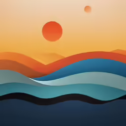 a painting of the sun above a body of water