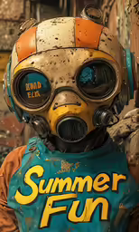 a man in a gas mask with an old vest and goggles