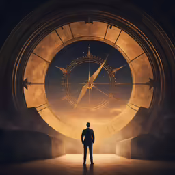 a person standing in front of a giant clock