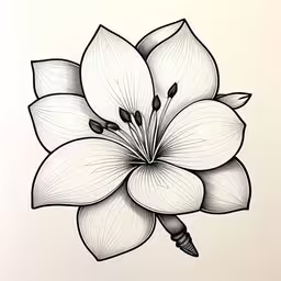 a pen drawing of a flower with an unfurnished point,drawing of a single flower with a brush