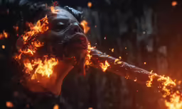 a woman holding a stick on fire while wearing black makeup