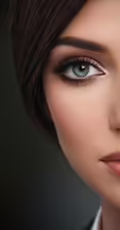 the woman with a tie is wearing a suit and makeup