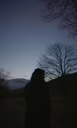 a woman standing under the moon in a park