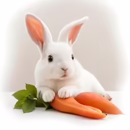a small bunny and two carrots next to it