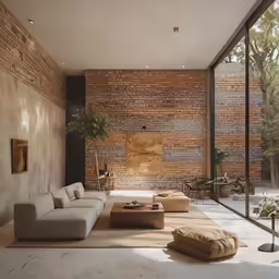 a living room filled with furniture and a large window