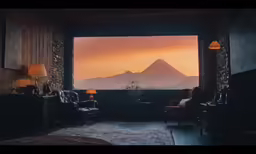 the view of the mountains is seen from inside of the room
