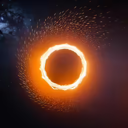 bright circular of fire with space in the background