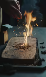 a burning piece of wood that looks like a fire