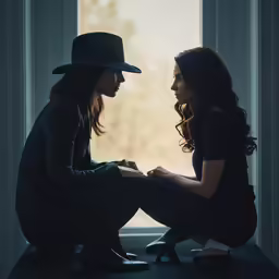 a couple of women sitting next to each other