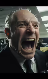 a man making a face while wearing a suit