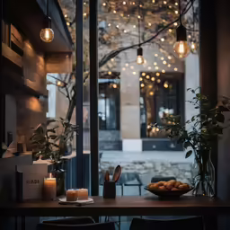 the inside of a restaurant with tables and chairs set up