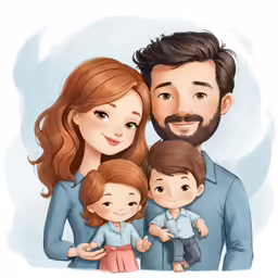 a drawing of an adult with two children and a bearded man