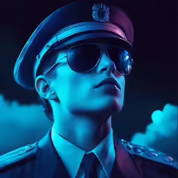the male character is dressed in blue shades