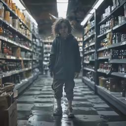a man is standing in a grocery aisle