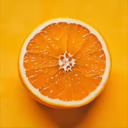 a sliced orange is sitting on a yellow surface