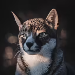 a black and brown cat with blue eyes