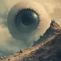 a painting with a giant eye above the ground