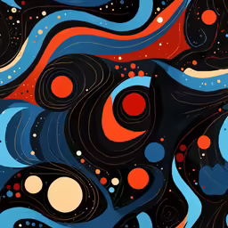 abstract design with orange, blue, and black shapes