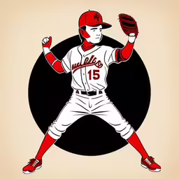 a poster with a man in a baseball uniform, raising his arm,a picture of a man in the air with a baseball mitt