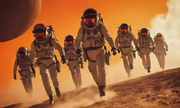a group of people in spacesuits are on the ground