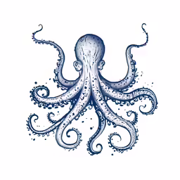 an octopus is drawn in blue ink on a white paper