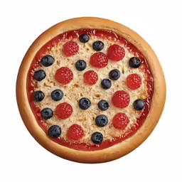 a delicious pizza with berries and blueberries arranged on top