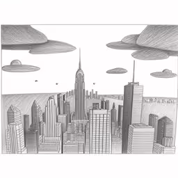 an image of a city that is made out of pencil,a pencil drawing of the city skyline