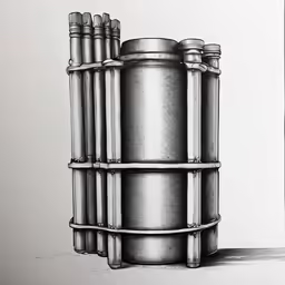 black and white photograph of cylinders placed next to each other