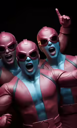 three men wearing pink suits and sunglasses are posing for a picture