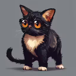 a painting of a cat with big orange eyes