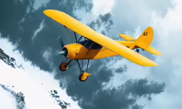 a small yellow airplane flying in the sky