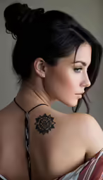 a woman with a tattoo on her shoulder