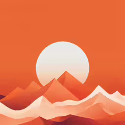 a painting of mountains with sun in the background