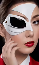 a woman with a mask with her face up
