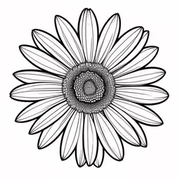 a drawing of a sunflower with large petals,an illustration of a sunflower,a black and white drawing of a flower,a drawing of a flower that looks like a sunflower,the center of a flower that is outlined on paper