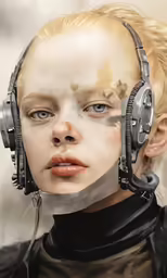 a photo of the face of a man with earphones