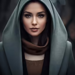 a woman with long hair wearing a green hoodie
